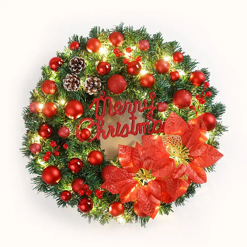 Christmas Door Wreath with Red Ball Flower Ornaments 