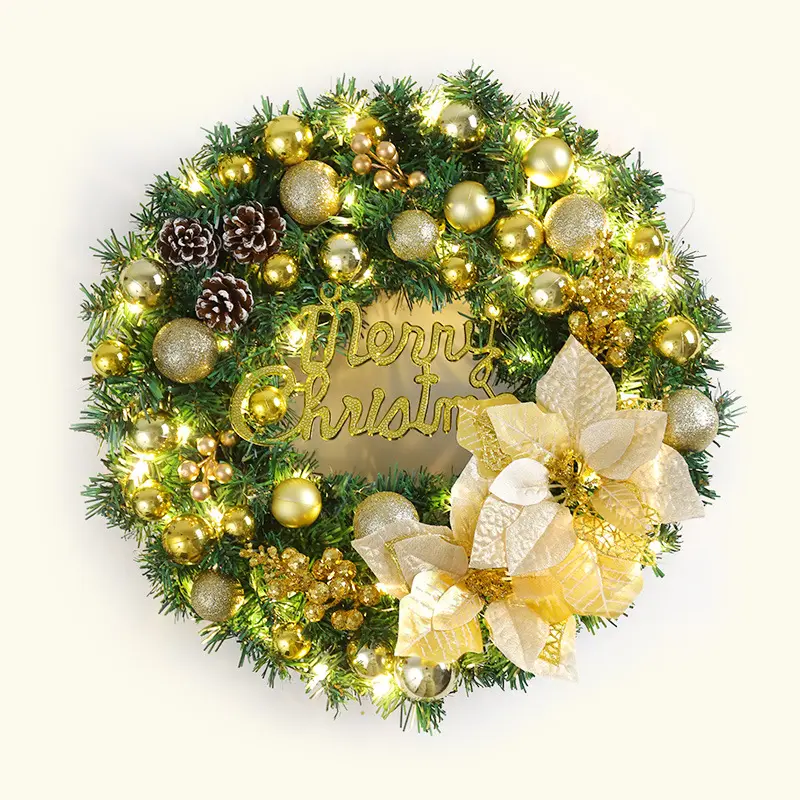Christmas Door Wreath with Red Ball Flower Ornaments 