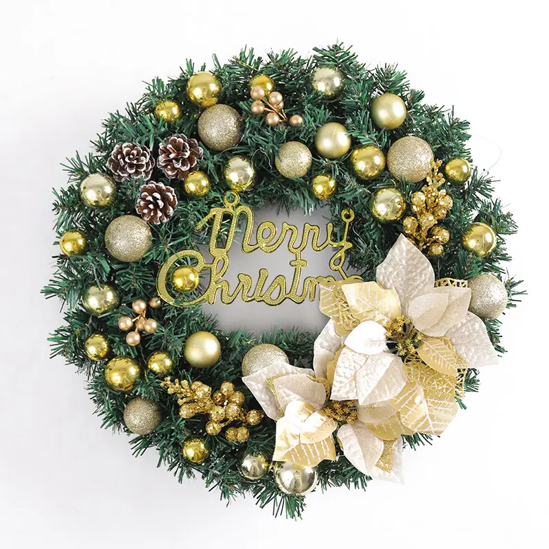 Christmas Door Wreath with Red Ball Flower Ornaments 