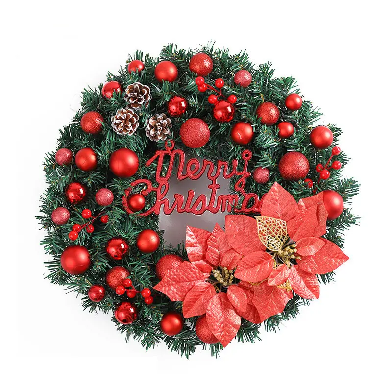 Christmas Door Wreath with Red Ball Flower Ornaments 